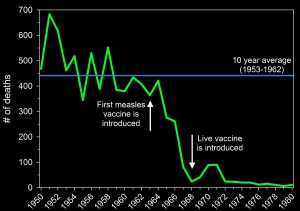America USA measles deaths vaccine before after anual